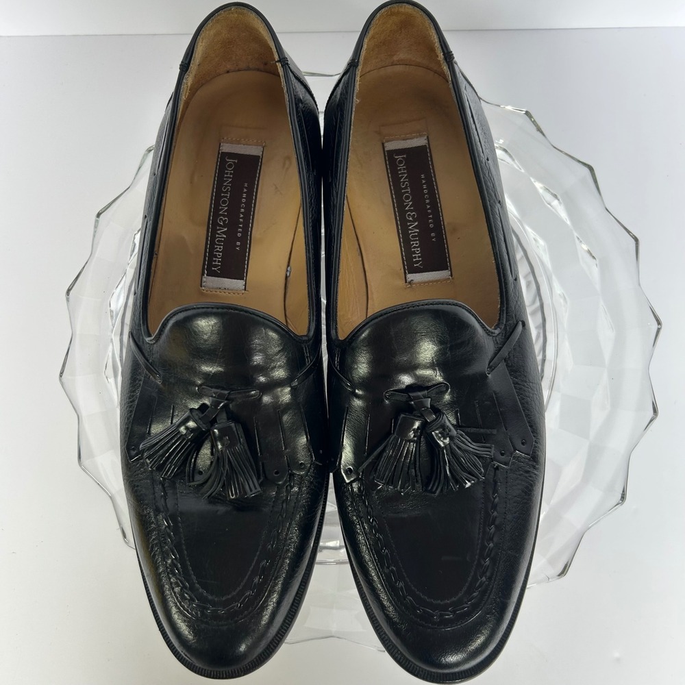Johnston & Murphy Handcrafted Leather Tassel Loafers Black Made‎ in Italy 10.5M